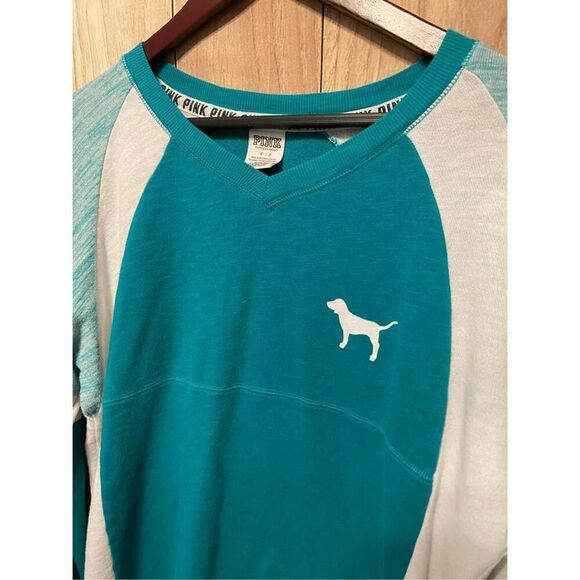 Victorias Secret Small 86 PINK teal crew sweatshirt varsity womens long sleeve - Picture 4 of 7